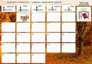Kalendarz rok szkolny 2026/2027 z symbolami pcs plik .pdf do samodzielnego wydruku